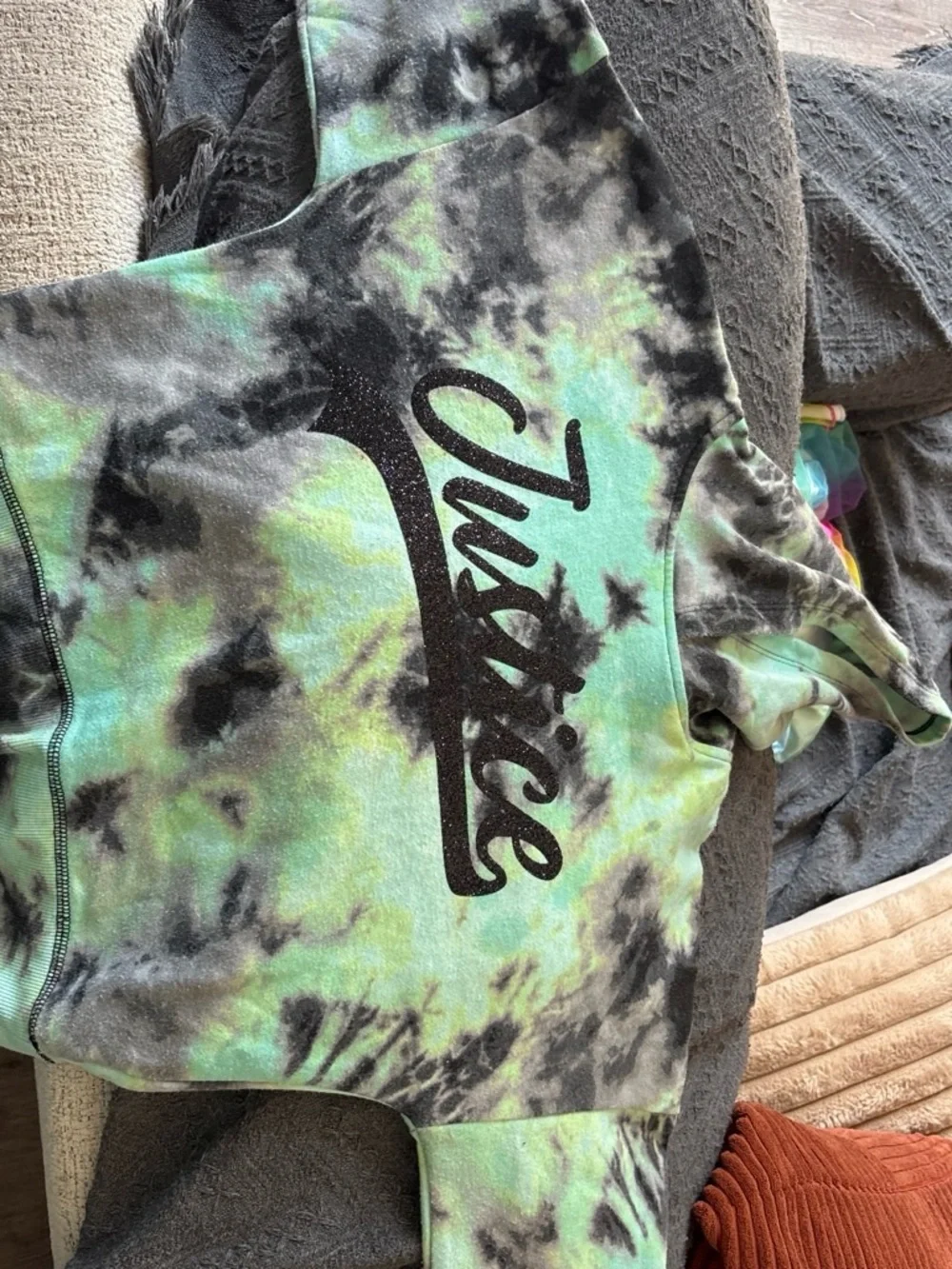 Justice Girls Tie-Dye Hoodie in Mint Green, Black & Gray